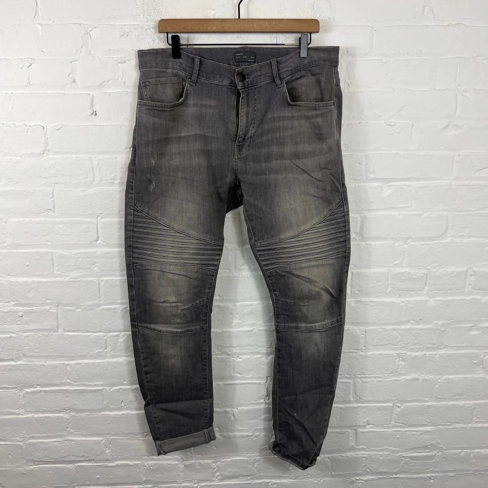 Zara Men's High Rise Denim Skinny Jeans Stretchy Dark Wash Solid Black Size 36